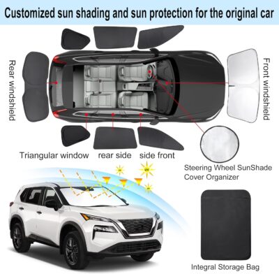 TINGLU Window Shades for Nissan Rogue 2021-2025 2026(NOT for Rogue Sport) Accessories Car Side Full Windows Cover Camping Rear Triangular Windshield Sun Shade Sun UV Rays Privacy Protection 8PCS - Image 3