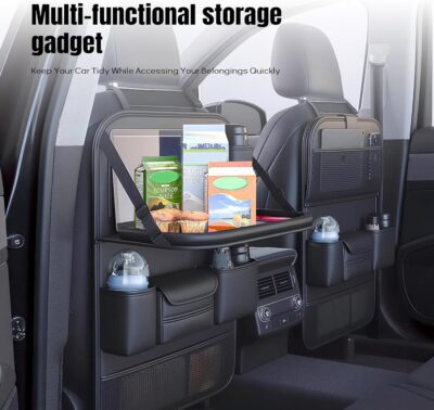 Car Backseat Organizer with Foldable Table Tray,Car Seat Back Protector with Touch Screen Phone Holder,Premium PU Leather Material,Compatible with Suitable for Most Car Travel Accessories - Image 3