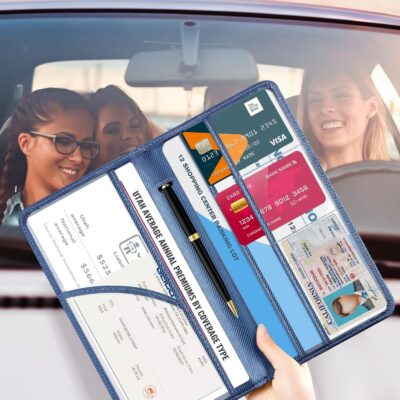 CoBak Car Registration and Insurance Holder - Vehicle Glove Box Car Organizer,Auto Truck Comparment Accessories Case with Magnetic Closure for Driver License,Cards, Carbon Blue - Image 6