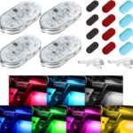 4PCS Wireless LED Lights for Car, 7 Colors Magnetic Auto Interior Light with Bright LED Lamp Beads, Portable Touch & USB Rechargeable Interior Lights, Easy Install for Car Decor (4PCS)
