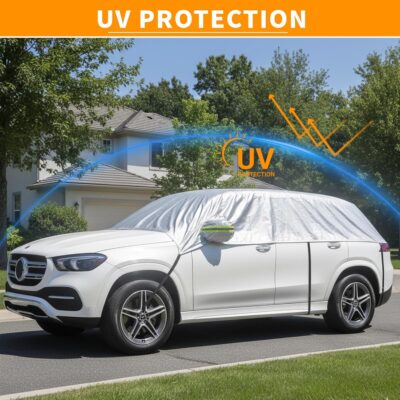 Half Car Cover for Windshield Ice & Snow - Windshield Snow Cover with Hail Protector, All-Weather Car Cover Fit for Cars & SUVs with Reflective Straps (SUV) - Image 3