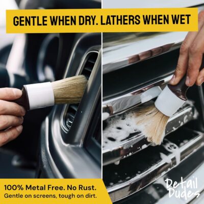 Car Detailing Brush Set 3-pc - Scratch-Free Boars Hair for Interior and Exterior Work - Pro Quality Car Cleaning Brush Kit for Leather Seats, Dashboards, Wheels, Grills and Paint - Image 5