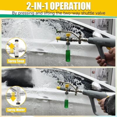 JOEJET Pressure Washer Gun with Mini Foam Cannon Dual Connector, Dual-Purpose Switch Spray Gun with 5 Power Washer Nozzle Tips, Dual Wand Foam Cannon, 1/4” Quick Connector - Image 3