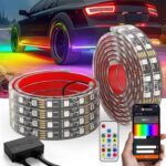 6Pcs Car Underglow Neon Accent Strip Lights 252 LEDs RGB 8 Color Sound Active Function Music Mode with Wireless Remote Control Underbody Light Strips for Car Van SUV Truck, 2 Years Warranty