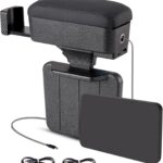 RUPSE Universal Car Armrest Storage Box with Cup Holder, USB/Type-C Ports, Adjustable Wrist Support,Center Console Organizer for Most Vehicles