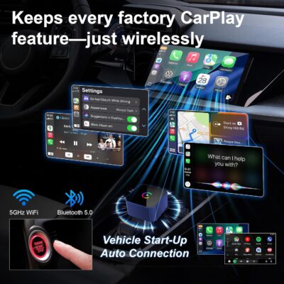 2026 Upgraded Mini Wireless CarPlay Adapter for CarPlay & Android Auto, Plug & Play, Fast, Auto Connect, No Latency 2in1 Car Play Wireless Adapter for iPhone iOS 10+ Android 11+ Information Display - Image 2