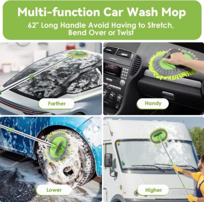 2 Pack Car Wash Brush with Long Handle, 62" Microfiber Car Wash Mop and Car Washing Brush Combo Set, Scratch-Free Soft Bristle Car Wash Mop Brushes Cleaning Kit for Exterior Car, Truck, RV, Boat - Image 2