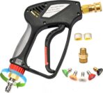 Stubby Pressure Washer Gun with 360° Swivel, 5000 PSI Short Power Washer Gun, 3/8" Quick Connect & M22-14 Fitting, Pressure Washer Spray Gun for Foam Cannon, Car Washing & Detailing