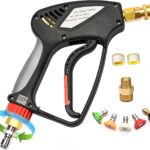 Stubby Pressure Washer Gun with 360° Swivel, 5000 PSI Short Power Washer Gun, 3/8" Quick Connect & M22-14 Fitting, Pressure Washer Spray Gun for Foam Cannon, Car Washing & Detailing
