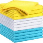 GLIMGLINT Microfiber Cleaning Cloth,12PK Reusable Cleaning Rags, Highly Absorbent Shop Rags Bulk, All-Purpose Car Cleaning Towels for TV Screen, Kitchen, Restaurant Garage, 14"X12", Multicolor