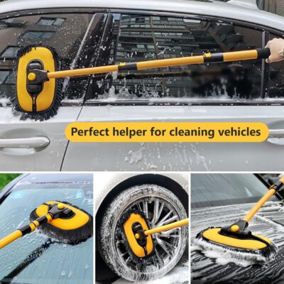 Car Wash Brush with Long Handle, 15°Curved Car Cleaning Brush with Replaceable Head Cover, Truck Washing Brushwith Telescopic Handle Wash Mop Kit 5PCS - Image 3