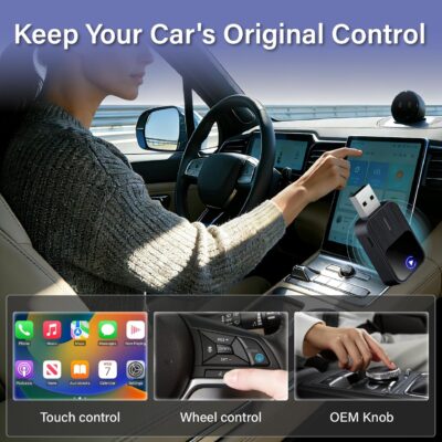 2026 Upgraded Wireless CarPlay Adapter for iPhone & Android Auto, 5X Faster Auto-Connect No Latency, Converts Wired to Wireless CarPlay, Plug & Play, 2 in 1 Adapter for iOS 12+/Android 11+, Black - Image 2