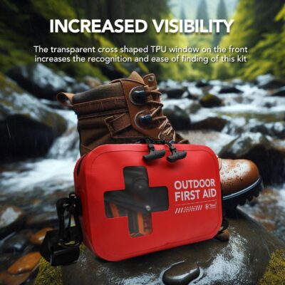 152 PCS Waterproof First Aid Kit, Portable Small Boat Dry Bag Bug Out Bags, Emergency Medical Kit Ideal for Boating, Camping, Fishing, Kayaking, Floating, Red - Image 8