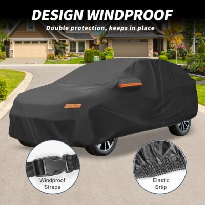 X AUTOHAUX Car Cover Outdoor Waterproof Sun Rain Snow Hail Protection with Left Side Door Zipper 210D-PU for Ford Escape - Image 4