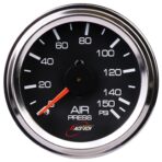 RACETECH 52mm (2-1/16") 150 PSI Mechanical Air Suspension Pressure Gauge – Black Dial, Chrome Bezel, 1/8 NPT – for Air Ride Suspension Systems