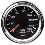 RACETECH 52mm (2-1/16") 150 PSI Mechanical Air Suspension Pressure Gauge – Black Dial, Chrome Bezel, 1/8 NPT – for Air Ride Suspension Systems