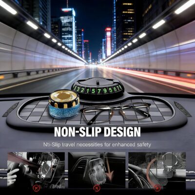 3-in-1 Car Dashboard Anti-Slip Mat, 360° Rotatable Phone Holder with Temporary Parking Number, Universal Fit Non-Slip Pad for Car/SUV, Washable Reusable (Brown, 1PC) - Image 7