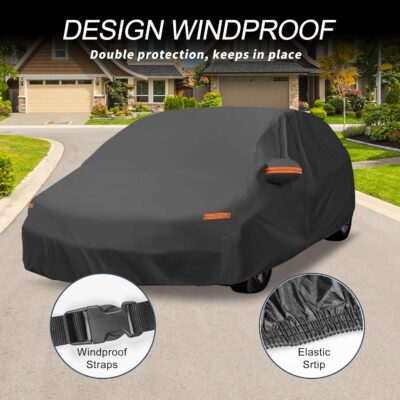 X AUTOHAUX Car Cover Outdoor Waterproof Sun Rain Snow Hail Protection with Left Side Door Zipper Aluminum Film for Mazda3 Hatchback - Image 4