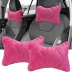 2PCS Car Headrest Pillow, Soft Comfortable Vehicle Neck Pillow Head Rest Pad, Breathable Auto Seat Headrest Neck Support Relieving Driving Fatigue, Universal Car Accessories (Pink)