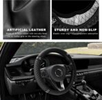 Bling Soft Leather Steering Wheel Cover, 14.5-15 Inch Sparkly Rhinestones Non-Slip Car Steering Wheel Protector, Elastic Auto Steering Wheel Cover Interior for Women Girls (Black) - Image 3