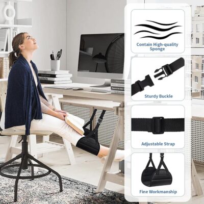 Foot Hammock Airplane Foot Rest for Train, Length Adjustable Travel Essentials with Eye Mask and Earplugs, Desk Foot Rest, Flight Essentials Airplane Foot Hammock (1 Set) - Image 3