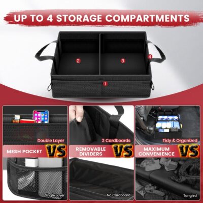 Under Seat Truck Organizer Storage Box with Removable Divider & 4 Storage Mesh Bag,Collapsible Trunk Organizer for Car, SUV, Truck, or Van(Full Size Trucks) - Image 6