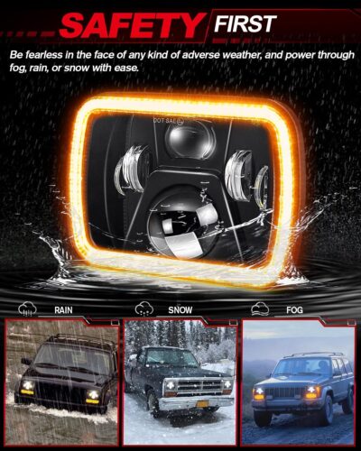 UNI-SHINE Rectangular 5x7 7x6 Inch LED Headlights Sealed Beam Headlamp Amber/White DRL Halo Angel Eyes Compatible with Jeep Wrangler YJ Cherokee XJ Truck Replacement H6054 H5054 H6054L - Image 6