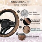 NBTEPEM 12 Pcs Bling Car Accessories Set for Women Car Floor Mats Full Set Steering Wheel Cover Seat Belt Covers Coasters Universal Fit Car SUV Truck Van Gold - Image 2