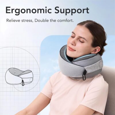 KPNEOL Travel Pillow, 100% Pure Memory Foam Travel Neck Pillow Airplane Neck Support Ergonomic Design for Traveling Suitable for Airplanes,Offices and Cars-Gray - Image 3