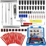 Tire Plug Kit, 95 PCS Tubeless Tire Repair Kit with Heavy-Duty Metal T-Handle Tools, Repair Strips, Screw-in Repair Plugs, Valve Core Tool, Caps & Storage Case for Car SUV Motorcycle ATV