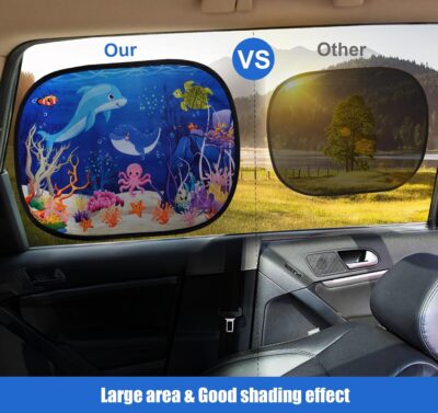 ABSOFINE Car Window Sun Shades for Baby Kids 2 Pack 19"x14", Ocean World Window Shades Sun Blocker Cover, Baby Car Shades for Back Windows with 8 Suction Cups and Storage Bag, Anti Glare & UV - Image 6