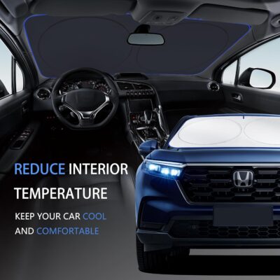 MORNYRAY Car Windshield Sun Shade，Reflector Sunshade Offers Ultimate Protection for Car Interior，Cool Reflective Sun Blocker，Foldable Car Interior Accessories (Black, Medium),(64x32 inches) - Image 8