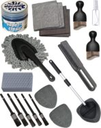 18Pcs Professional Car Interior Detailing Kit All-in-One Cleaning Tools for Windows, Dashboard, Vents, Windshield Cleaner Brush, Magic Sponge, Chamois Cloth, Detailing Brushes & Accessories
