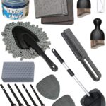 18Pcs Professional Car Interior Detailing Kit All-in-One Cleaning Tools for Windows, Dashboard, Vents, Windshield Cleaner Brush, Magic Sponge, Chamois Cloth, Detailing Brushes & Accessories