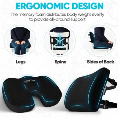 FORTEM Seat Cushion, Office Chair Cushion, Lumbar Support Pillow for Office Chair, Memory Foam Sciatica Coccyx Tailbone Pressure Pain Relief, Car Sitting Pad, Washable Non Slip - Image 6