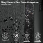 CAR PASS Leather Bling Diamond Car Seat Covers Full Set, Shining Rhinestone Waterproof Durable Rear with Zipper, Universal Fit Automotive Glitter Crystal Sparkle Strip for Cute Women Girly Black - Image 5