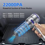 Portable Car Vacuum - 22000PA Cars Vacuum Cleaner High Power 4 in 1 Compressed Air Duster & Air Blower & Pump Hand Held Vacuums Cordless with Brushless Motor for Car Home Office Blue - Image 7