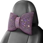 surpassme 2PCS Rhinestone Car Headrest Neck Pillow for Driving with Bling Bling Crystal Bow Pillow Car Accessories for Women (Pink) - Image 2