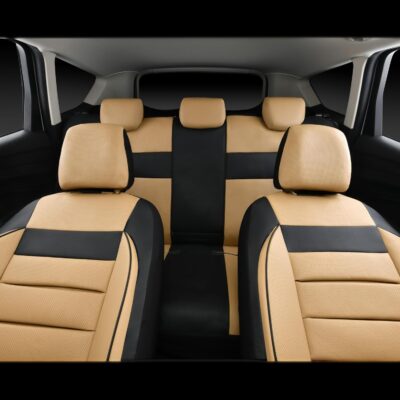 CAR PASS Leather Seat Covers Full Set Universal Water Resistant 3D Foam Back Support, Luxury Comfort Automotive 5 Seat Covers All Season Fit for SUV,Sedan,Van, Airbag Compatible Elegance(Beige Black) - Image 6