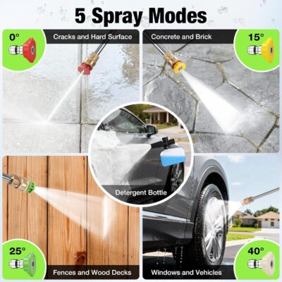 Pressure Washer, Power Washer with GFCI Safety Plug & No-Bend 360° Nozzle, 1.33 GPM Pressure Washer Complete with Foam Cannon & 4 Nozzles for Car & Home - Image 4