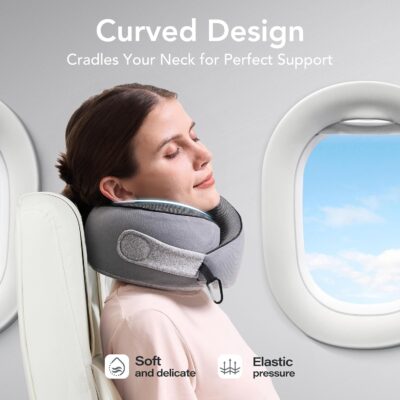 KPNEOL Travel Pillow, 100% Pure Memory Foam Travel Neck Pillow Airplane Neck Support Ergonomic Design for Traveling Suitable for Airplanes,Offices and Cars-Gray - Image 4