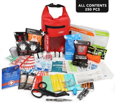 250 PCS Waterproof First Aid Kit, Roll Top Reflective Boat Dry Bag Bug Out Bags, Emergency Medical Kit Ideal for Boating, Camping, Fishing, Kayaking, Floating, Red - Image 5