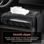 5 in 1 Car Center Console Cover, Armrest Pad with 2 Storage Pockets, Cup Holder, Tissue Box Slot, Phone Holder, Universal Car Interior Organizer (Black) - Image 5