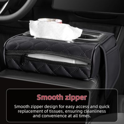 5 in 1 Car Center Console Cover, Armrest Pad with 2 Storage Pockets, Cup Holder, Tissue Box Slot, Phone Holder, Universal Car Interior Organizer (Black) - Image 5
