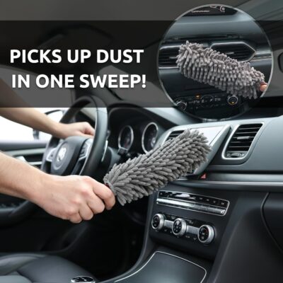 Car Duster Interior by TAKAVU, 360° Microfiber Fingers, Unbreakable Comfort Handle, Lint and Scratch Free, Include Microfiber Towel, for Car & Home Use, The Best Auto Accessories Gray - Image 6