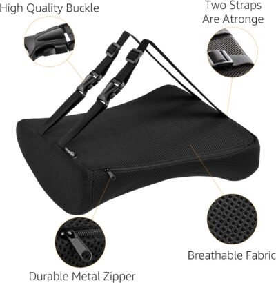 Amazon Basics Rectangular Memory Foam Back Support Cushion for Office Chairs, Non-Slip Base for Long Sitting, Black - Image 3