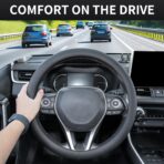 Uxcer Nappa Leather Steering Wheel Cover, Universal 14.5–15 Inch Non-Slip Breathable Steering Wheel Cover for Cars, Black - Image 4