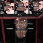 NBTEPEM 12 Pcs Bling Car Accessories Set for Women Car Floor Mats Full Set Steering Wheel Cover Seat Belt Covers Coasters Universal Fit Car SUV Truck Van Gold - Image 6