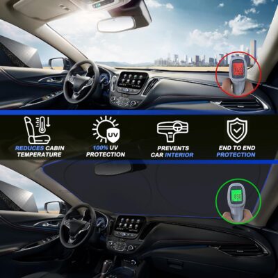 MORNYRAY Car Windshield Sun Shade，Reflector Sunshade Offers Ultimate Protection for Car Interior，Cool Reflective Sun Blocker，Foldable Car Interior Accessories (Black, Medium),(64x32 inches) - Image 3