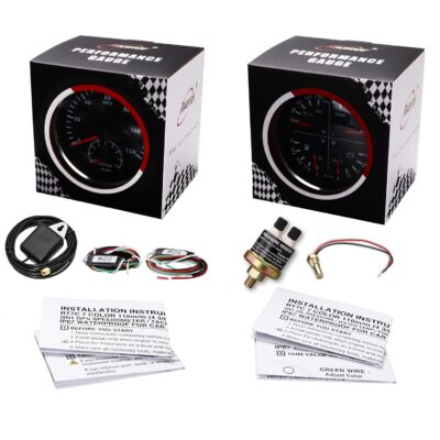 RACETECH 110mm (4-3/8") 2 Gauge Set - 2in1 GPS Speedometer Tachometer + 4in1 Oil, Water Fuel Volt Gauge Set – 7 Color LED Black Dial IP67 Waterproof 12V/24V – for Car Truck, Moto, Marine - Image 9